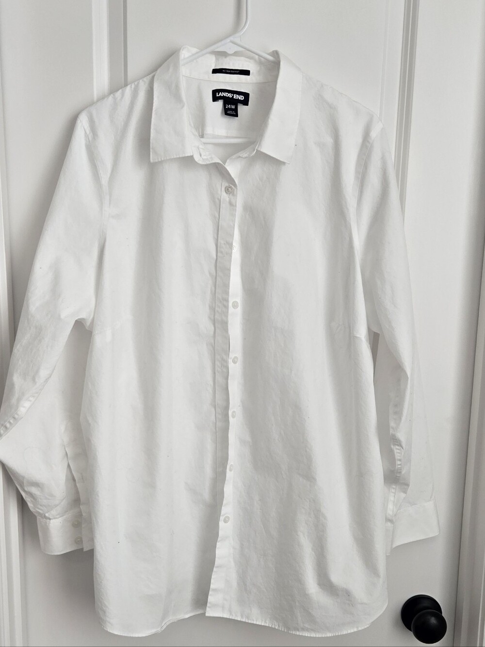 Lands' End Women's White Long-Sleeve Button-Up Shirt